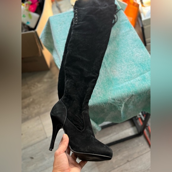 DBDK Fashion Over The Knees Stiletto Black Suede Boots - Picture 4 of 8